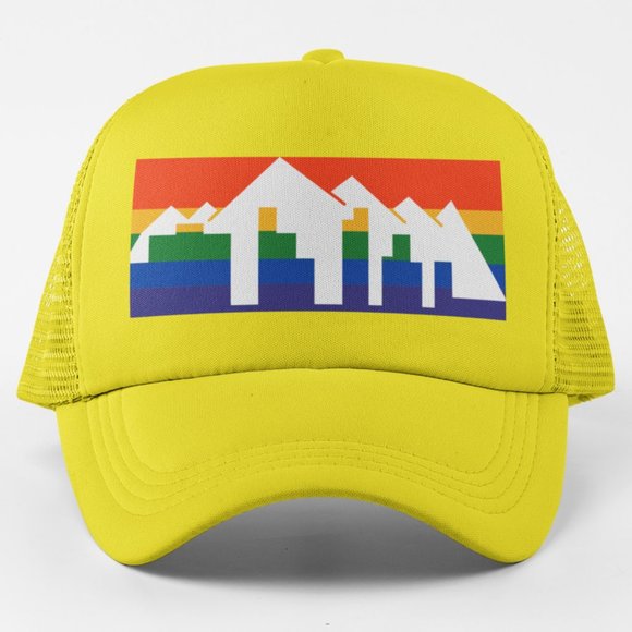 NEW Denver Nuggets Skyline Retro Rainbow Foam Trucker Mesh Snapback Hat YELLOW - Picture 1 of 2